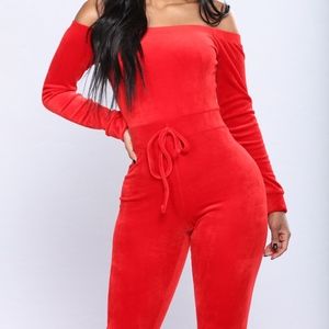 Velour Jumpsuit Red